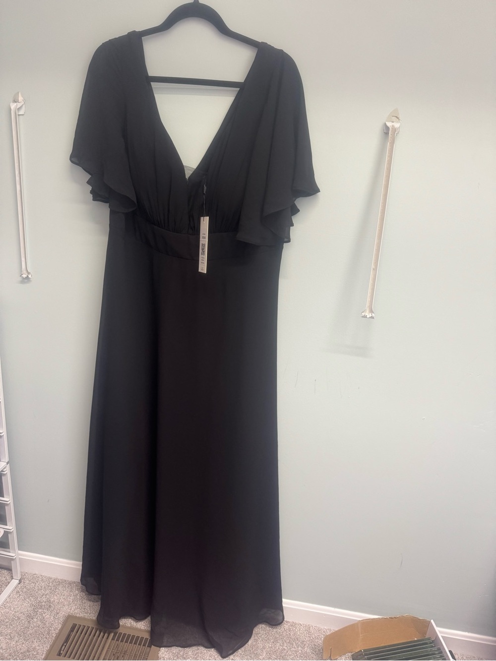 Ever Pretty Black V-Neck Maxi Dress with Flutter Sleeves